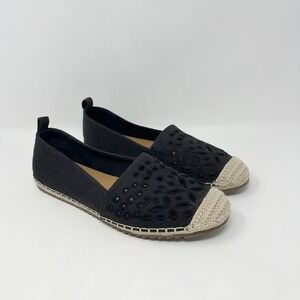 Tommy Bahama Selena Espadrille Flat Wms 9 Black Eyelet Cut-Out Casual Shoe Beach